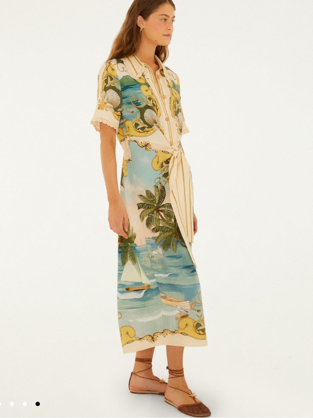 Farm Rio Coastal Palm Tie-Waist Maxi Dress In Blue And Cream